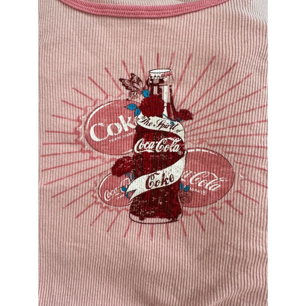 Vintage Y2K Coca-Cola Distressed Graphic Pink Lace Trim Baby Tank Top size XS - Picture 4 of 9